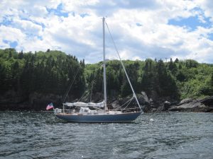 Sailboat in the cove when we returned to Seguin