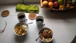 Fruit, yogurt, and homemade granola breakfast